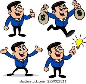 Businessman Character Set 07, Hand Drawn Vector illustration, Isolated On Transparent Background