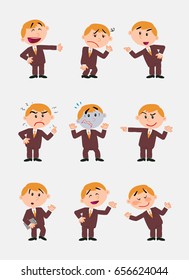 Businessman character. Set with 9 variations for design work and animation.The character is angry, sad, happy, doubting…  Vector illustration to isolated and funny cartoons characters.