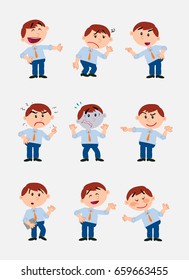 Businessman character. Set with 9 variations for design work and animation.The character is angry, sad, happy, doubting…  Vector illustration to isolated and funny cartoons characters.