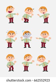 Businessman character. Set with 9 variations for design work and animation.The character is angry, sad, happy, doubting…  Vector illustration to isolated and funny cartoons characters.