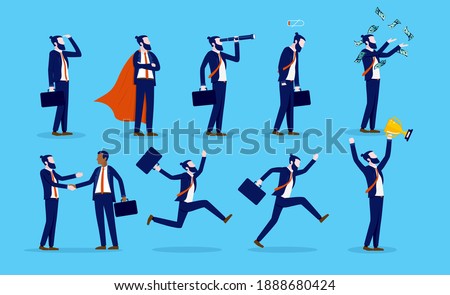 Businessman character set - Collection of illustrations with a man in different mood states and situations. Vector illustration. 