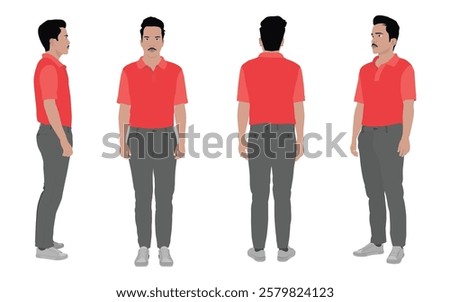 Businessman character set with dynamic front, side, and back poses, ideal for 2D animation, presentations, and marketing videos.
