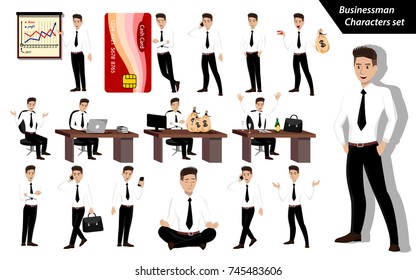Businessman character set - flat style vector illustrations