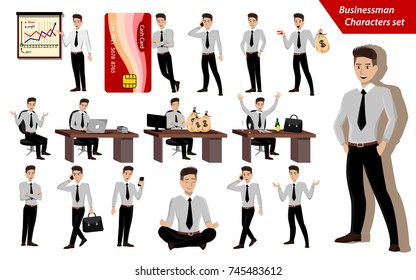 Businessman character set - flat style vector illustrations