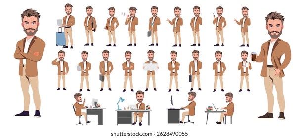 Businessman Character set, Character pack of Expressions, gestures, poses, lipsync, walk animation and run animation.