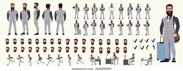 Businessman Character set, Character pack of Expressions, gestures, poses, lipsync, walk animation and run animation.