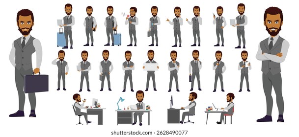 Businessman Character set, Character pack of Expressions, gestures, poses, lipsync, walk animation and run animation.