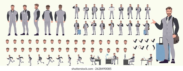 Businessman Character set, Character pack of Expressions, gestures, poses, lipsync, walk animation and run animation.