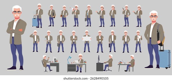Businessman Character set, Character pack of Expressions, gestures, poses, lipsync, walk animation and run animation.