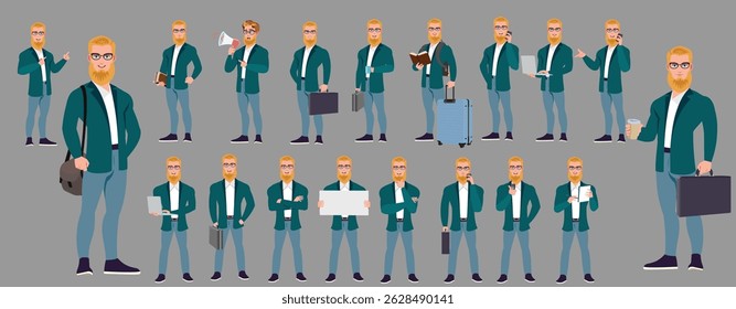 Businessman Character set, Character pack of Expressions, gestures, poses, lipsync, walk animation and run animation.