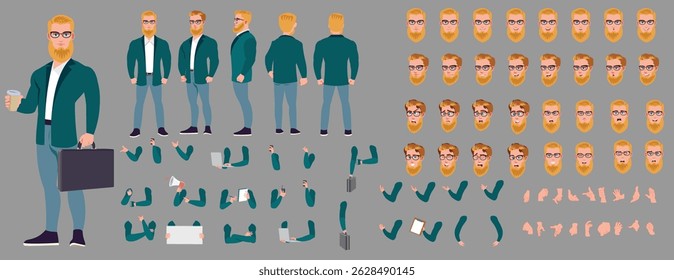 Businessman Character set, Character pack of Expressions, gestures, poses, lipsync, walk animation and run animation.