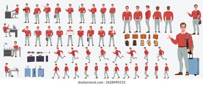 Businessman Character set, Character pack of Expressions, gestures, poses, lipsync, walk animation and run animation.
