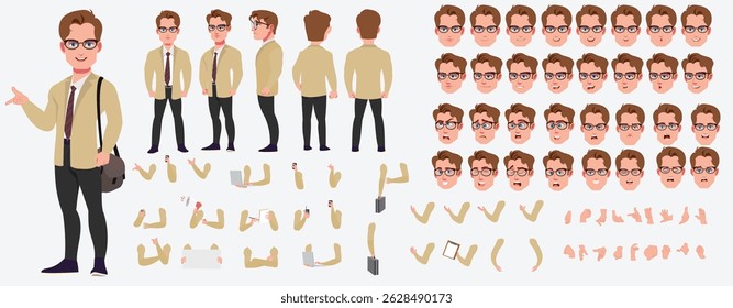 Businessman Character set, Character pack of Expressions, gestures, poses, lipsync, walk animation and run animation.