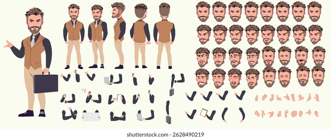 Businessman Character set, Character pack of Expressions, gestures, poses, lipsync, walk animation and run animation.