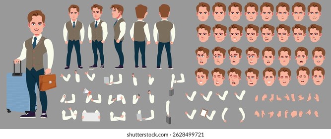 Businessman Character set, Character pack of expressions, lipsync,poses, gestures,walk animation and run animation