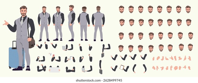 Businessman Character set, Character pack of expressions, lipsync,poses, gestures,walk animation and run animation