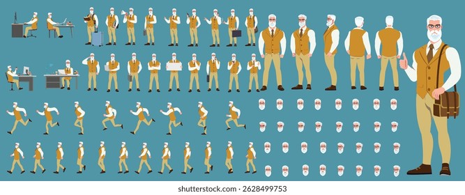 Businessman Character set, Character pack of expressions, lipsync,poses, gestures,walk animation and run animation