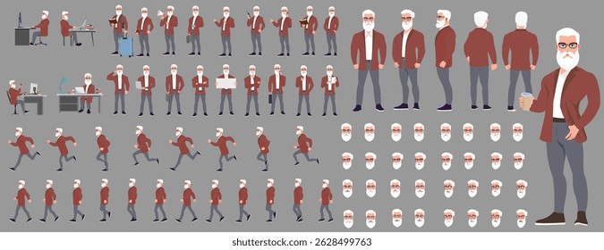 Businessman Character set, Character pack of expressions, lipsync,poses, gestures,walk animation and run animation