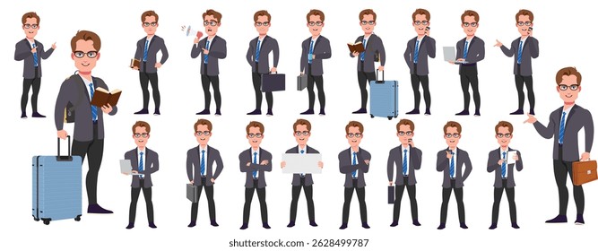 Businessman Character set, Character pack of expressions, lipsync,poses, gestures,walk animation and run animation