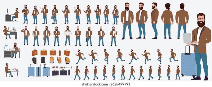 Businessman Character set, Character pack of expressions, lipsync,poses, gestures,walk animation and run animation