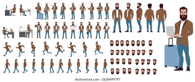 Businessman Character set, Character pack of expressions, lipsync,poses, gestures,walk animation and run animation