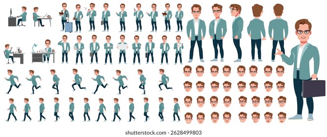 Businessman Character set, Character pack of expressions, lipsync,poses, gestures,walk animation and run animation