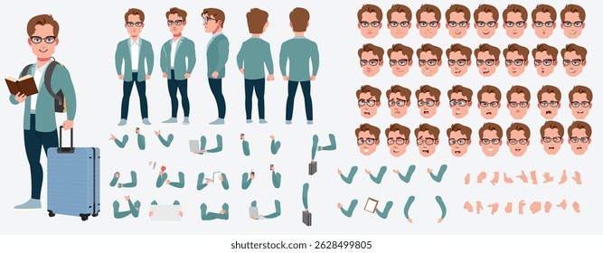 Businessman Character set, Character pack of expressions, lipsync,poses, gestures,walk animation and run animation