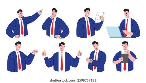 Businessman Character Set with Various Expressions vector illustration