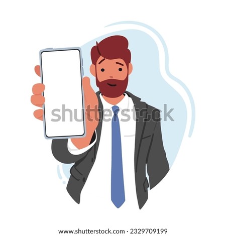Businessman Character Showcasing A Smartphone With A Blank Screen, Ready To Display Innovative Ideas, Presentations, And Cutting-edge Technology. Cartoon People Vector Illustration