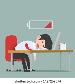 businessman character  Sleeping with battery at work
