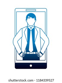businessman character in smartphone device