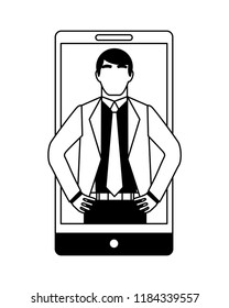 businessman character in smartphone device