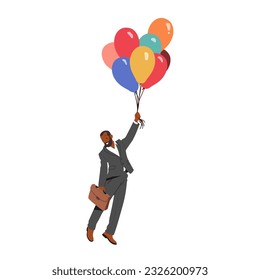 Businessman Character Soars Through The Sky On A Cluster Of Colorful Balloons, Symbolizing The Freedom, Innovation, And Risk-taking Spirit Of Entrepreneurship. Cartoon People Vector Illustration