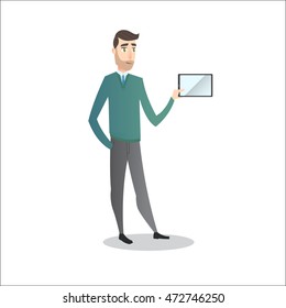 Businessman character with the tablet