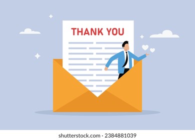 Businessman character with thank you letter 2D flat vector concept for banner, website, illustration, landing page, flyer, etc