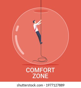 Businessman character trying to break out of his comfort zone vector illustration