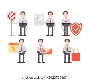 businessman character in various poses vector illustration