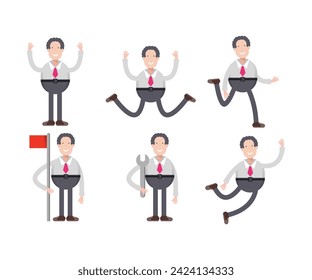 businessman character in various poses vector illustration