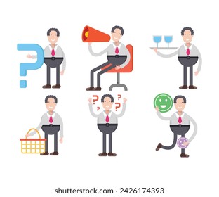 personaje de hombre de negocios en varias poses ilustración vectorial