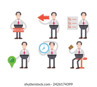 businessman character in various poses vector illustration