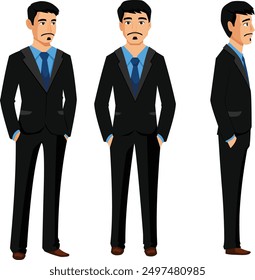 Businessman Character Vector Art, Businessman, Character, Turnarounds, man in suite, front, side, man character