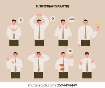 Businessman character vector design. Businessman in different poses and gestures.