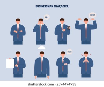 Businessman character vector design. Businessman in different poses and gestures.