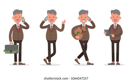 businessman character vector design. Presentation in various action with emotions, standing, walking and working.