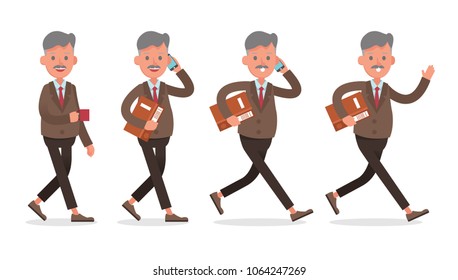 businessman character vector design. Presentation in various action with emotions, standing, walking and working.