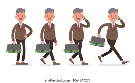 businessman character vector design. Presentation in various action with emotions, standing, walking and working.