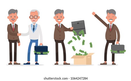 businessman character vector design. Presentation in various action with emotions, standing, walking and working.