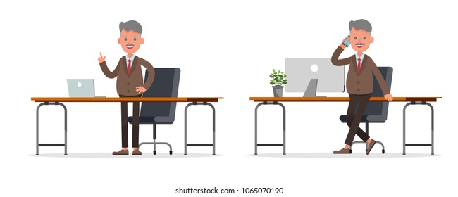 businessman character vector design. Presentation in various action with emotions, standing, walking and working.