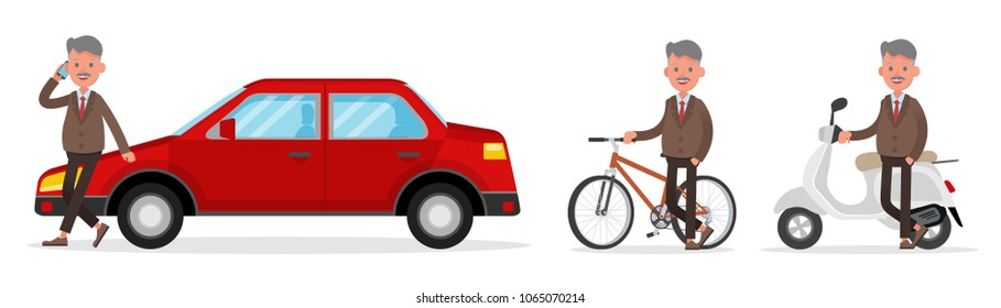 businessman character vector design. Presentation in various action with emotions, standing, walking and working.