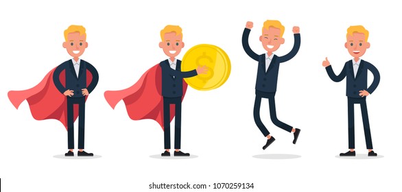 businessman character vector design. Presentation in various action with emotions, standing, walking and working.